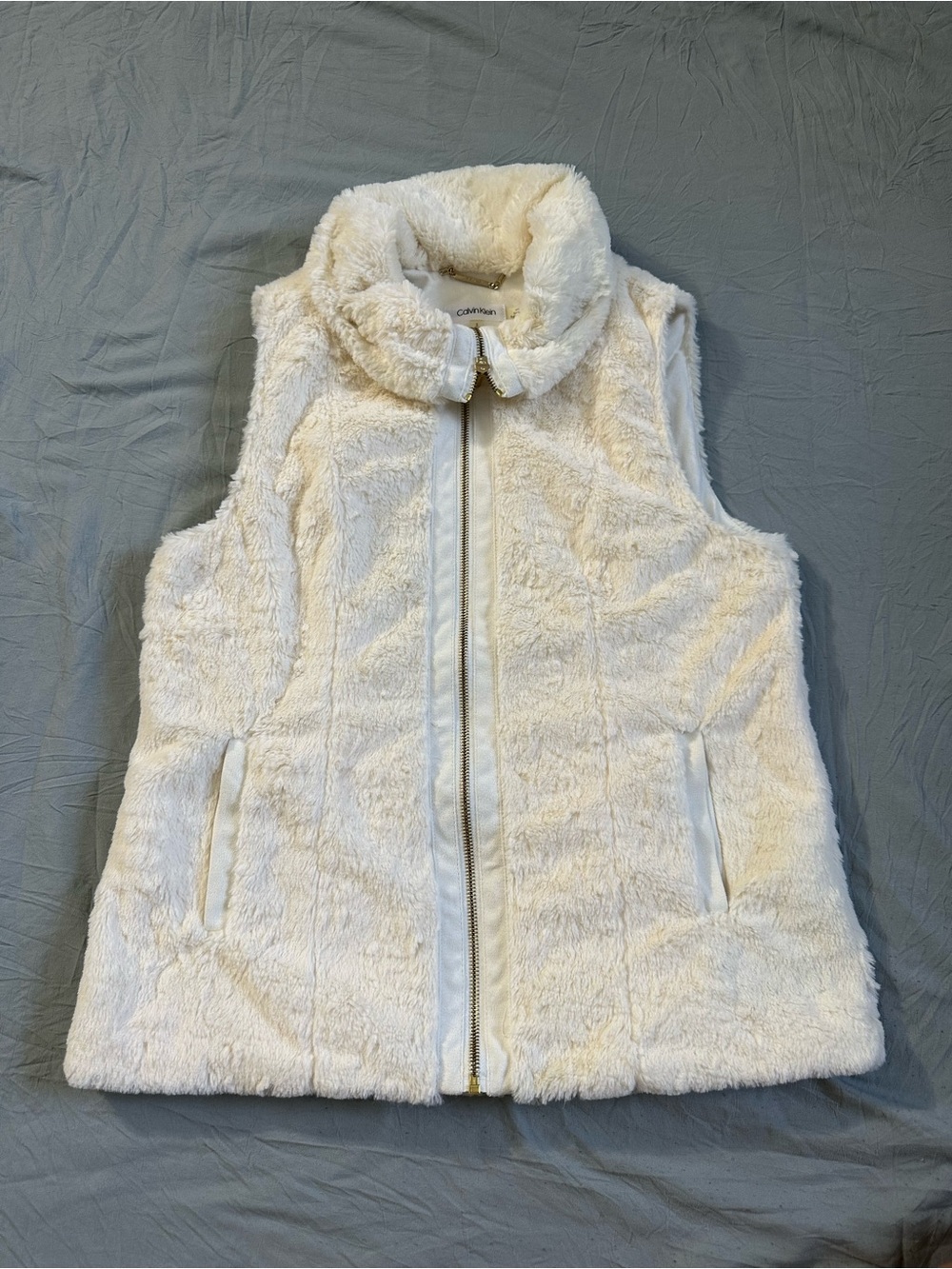Calvin Klein Cream Plush Zip-Front Teddy Vest